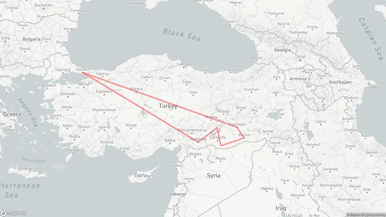Explore South East Anatolia Route Map