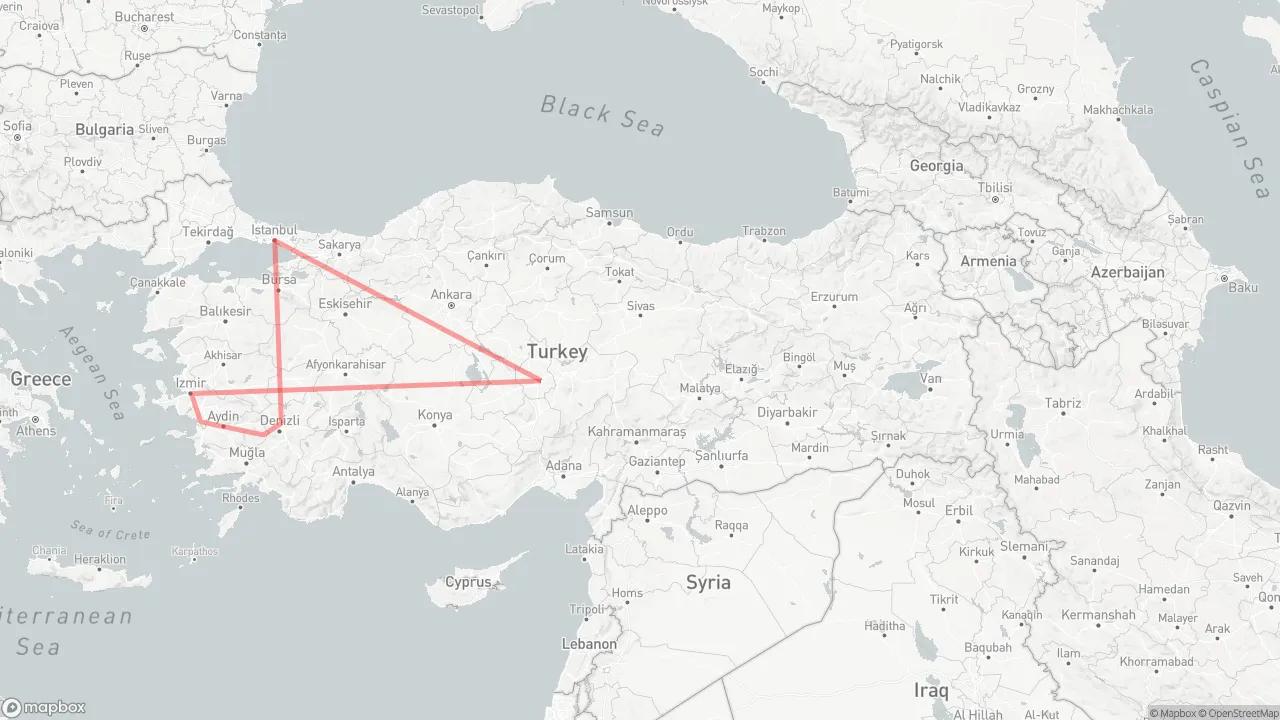 10 Days Fam Trip in Turkey Route Map