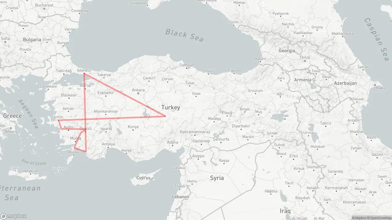 14 Days Fam Trip in Turkey Route Map