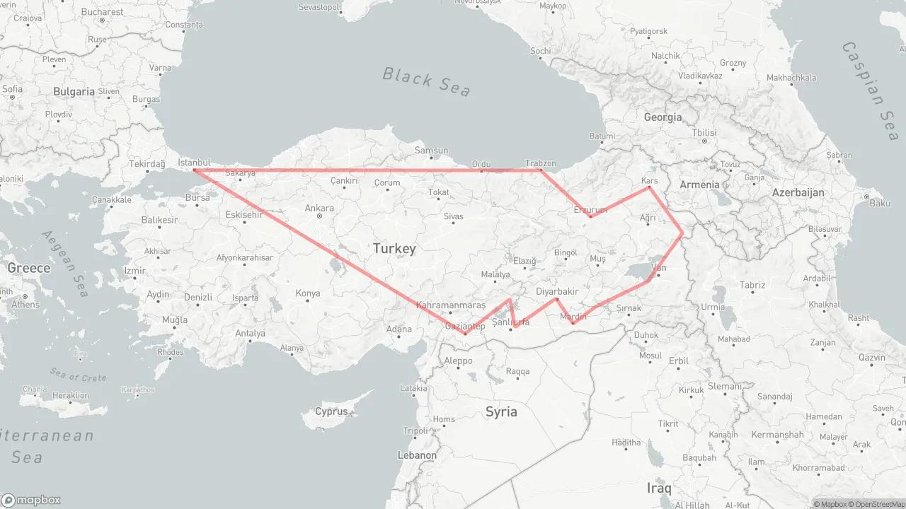 Eastern Turkey Tour Route Map