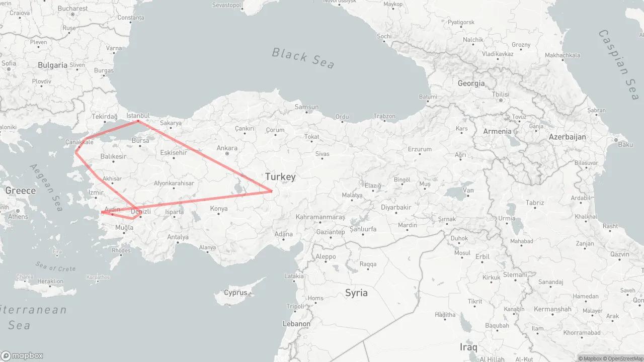 Turkey in 11 Days Route Map