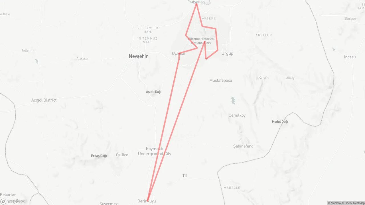 Daily Cappadocia From Istanbul Route Map