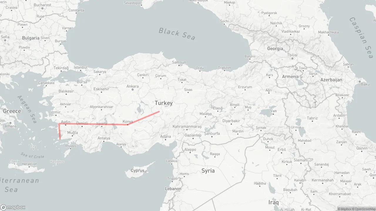 Self Drive Cappadocia to Bodrum Route Map
